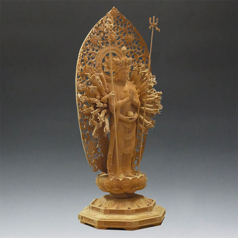 榧(カヤ) 特大最上彫り千手観音菩薩立像 高さ:110cm （販売・木彫り