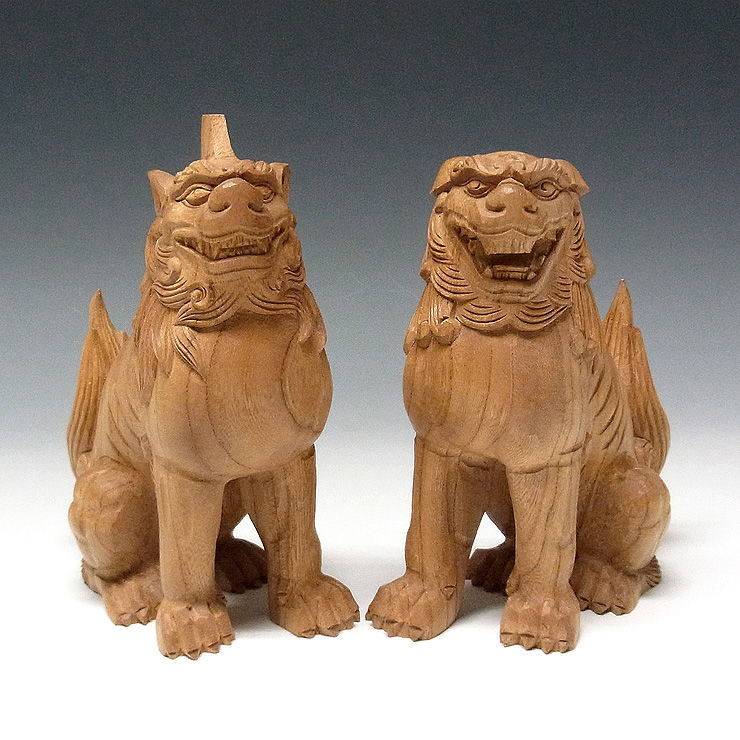 国産 欅(ケヤキ) 木彫りの狛犬(獅子狛犬) 高さ：17cm （販売