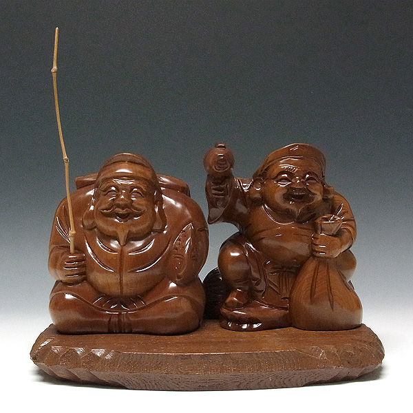 台湾桧/檜(たいわんひのき) 恵比寿大黒セット(台付) 幅29cm