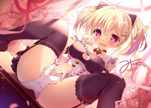 イラスト：みけおう【M字開脚している女の子】二次画像