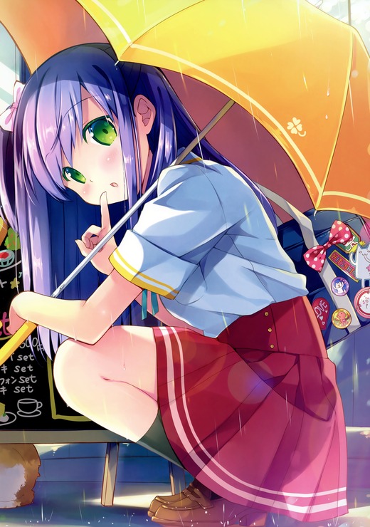 イラスト：なつめえり【女子校生 しゃがみ傘】二次画像