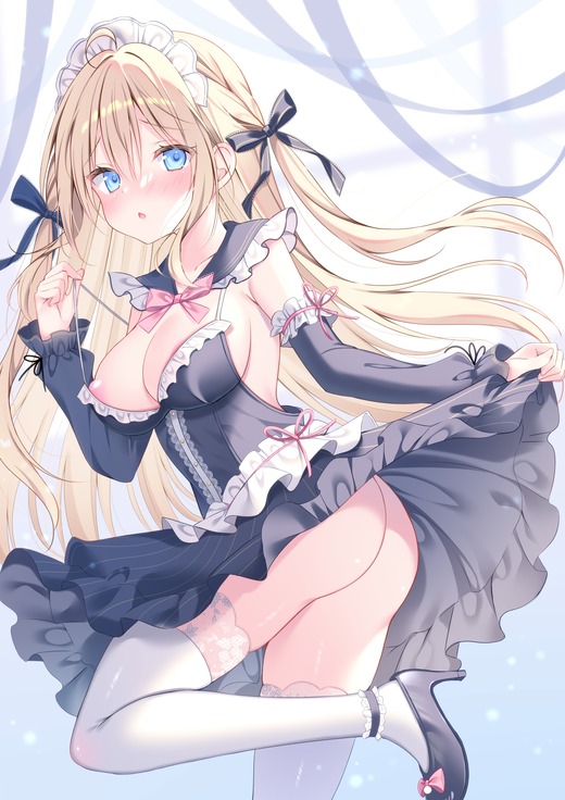 イラスト：わたがしゆい【ノーパンの女の子 乳首チラ】二次画像