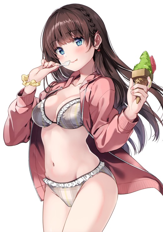 イラスト：うなさか【アイス食べてる女の子 舌ペロ】二次画像