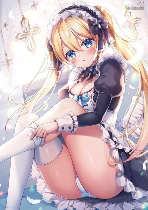 イラスト：三つ葉ちょこ【メイドさん 座りパンチラ】二次画像