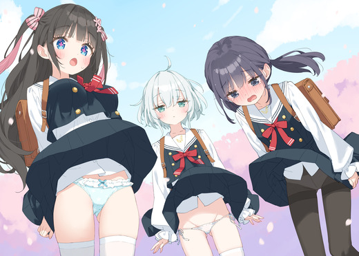 イラスト：ぺこ【パンチラしてる女の子】二次画像