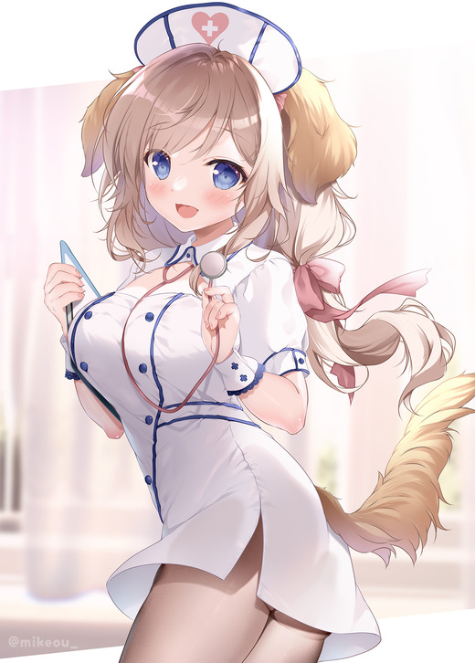 イラスト：みけおう【ケモ耳 ナース服の女の子】二次画像