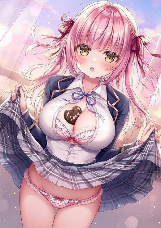 イラスト：三つ葉ちょこ【女子校生 スカートたくし上げ】二次画像