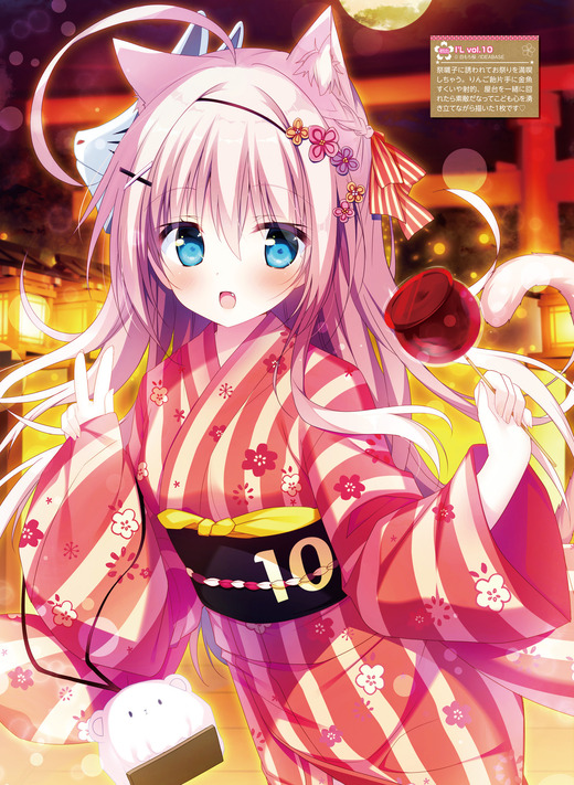 イラスト：白もち桜【猫耳娘 浴衣姿】二次画像