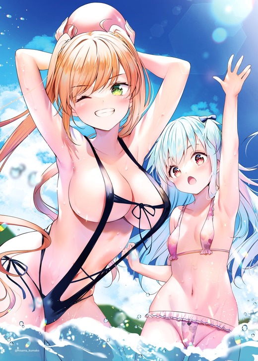 一畳間まんきつ暮らし！【鈴木万里花＆中埜音緒】水着姿 画像（イラスト：ひさまくまこ）