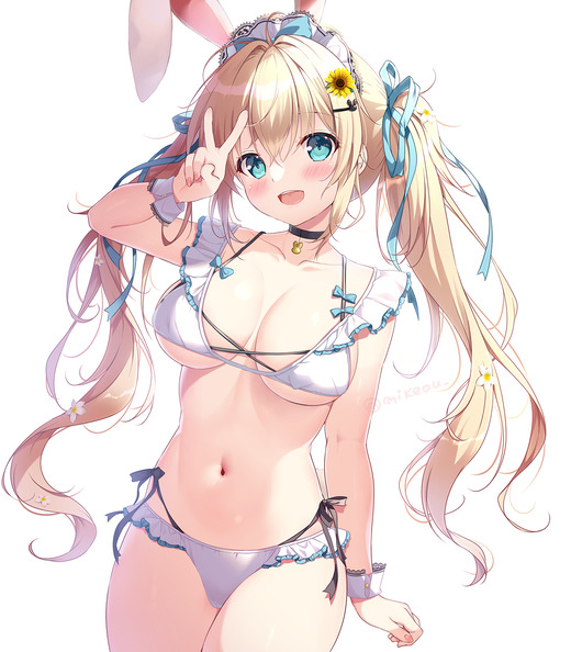 イラスト：みけおう【うさ耳の女の子 白ビキニ】二次画像