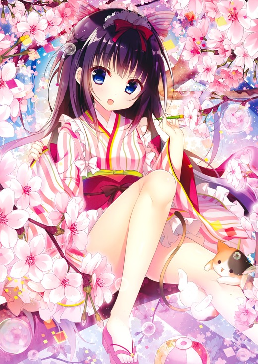 イラスト：白もち桜【着物姿の女の子】二次画像