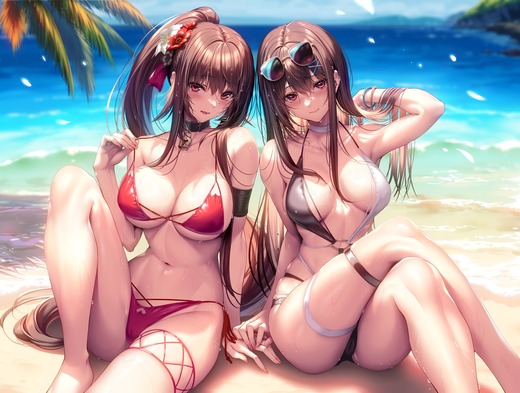黒姫結灯＆水澄華実【水着姿】画像（イラスト：ピロ水）