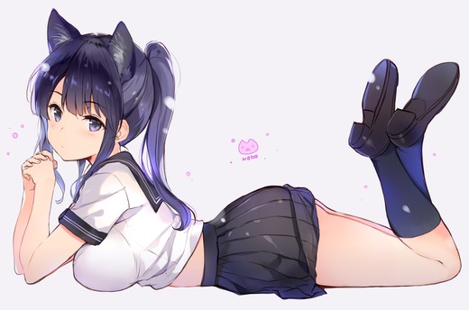 イラスト：さくら小春【猫耳の女の子 セーラー服】二次画像