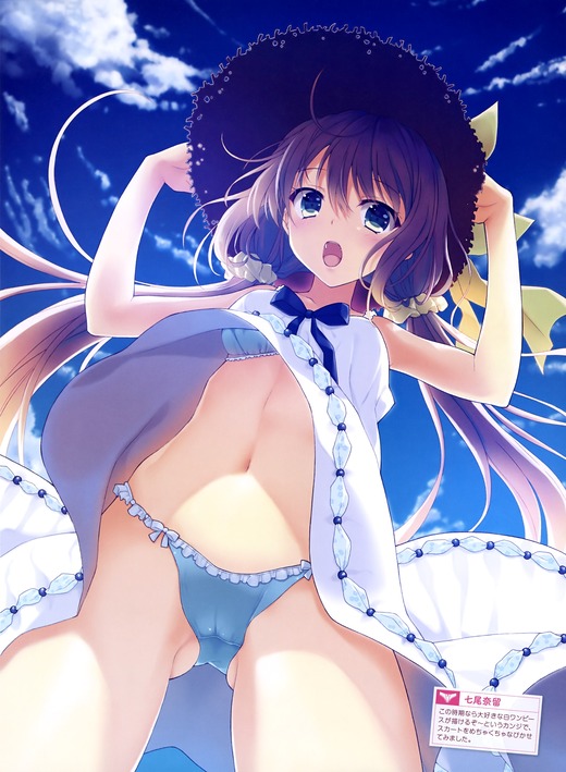 イラスト：七尾奈留【白ワンピース姿の女の子 パンツ丸見え】二次画像