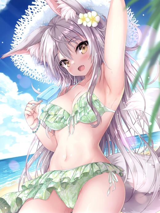 イラスト：立羽【ケモミミ 水着姿の女の子】二次画像
