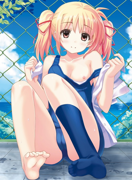 イラスト：ひーで【スク水着の女の子 片乳 おっぱい】二次エロ画像