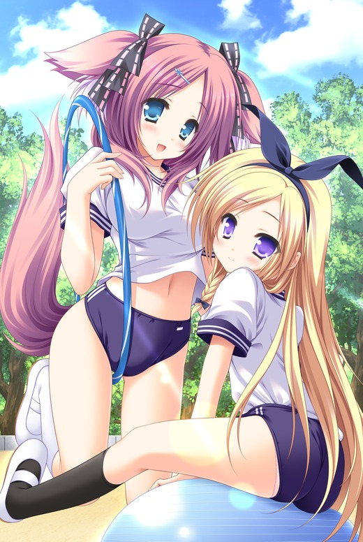 世界と世界の真ん中で【朱音 遥＆美都場 菜緒】体操服 ブルマ 画像（イラスト：萌木原ふみたけ）