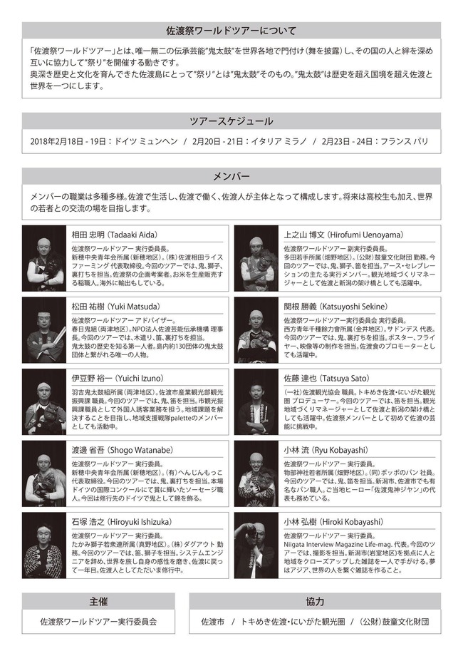 佐渡祭ワールドツアーメンバー紹介