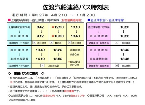 直江津から佐渡へ頸城バス時刻表
