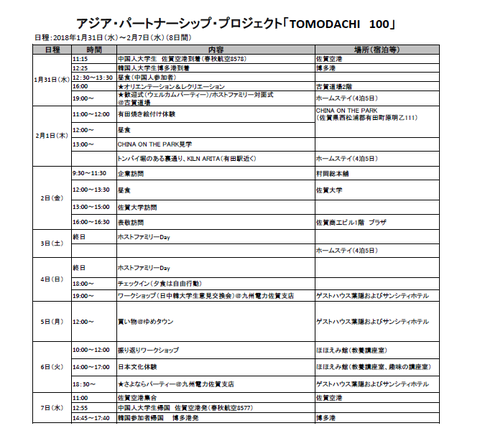 TOMO100 2018スケジュール