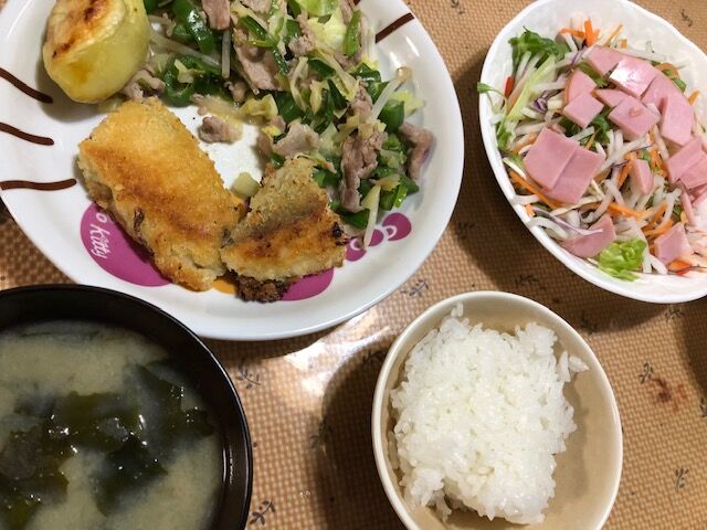 野菜炒め 市販の揚げ物魚 サラダ じゃがいも一個 メモ料理 野菜炒め 市販の揚げ物魚 サラダ じゃがいも一個 メモ料理