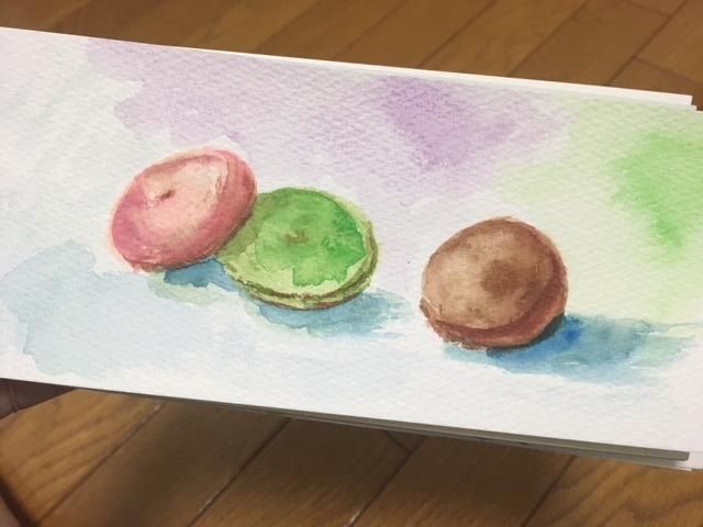 砂糖菓子マカロン ミ º さきはのんびり水彩絵日記 º