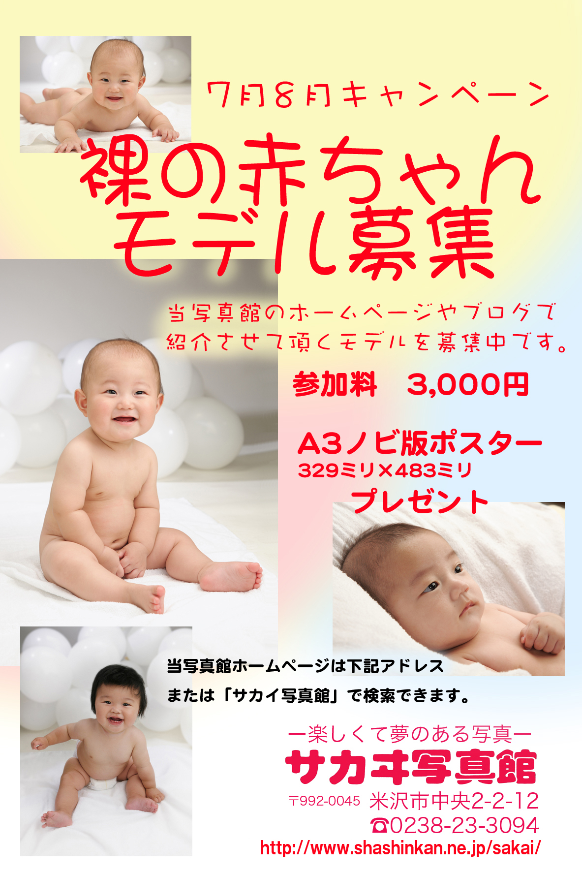 裸の赤ちゃんモデル募集 サカヰ写真館 サカイ写真館