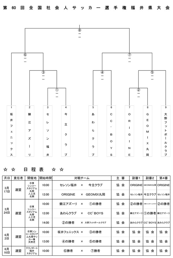 第60回全国社会人サッカー選手権県大会日程 2.24