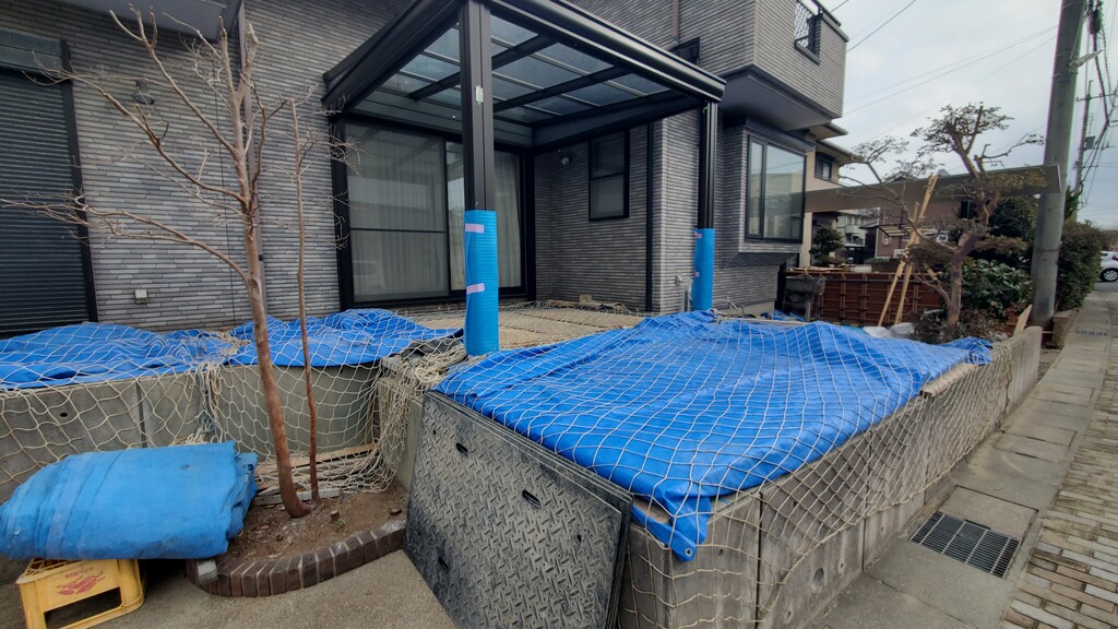 土間コンクリート打設養生マット エクステリアプランナーのブログ 写真集 Sakoyamaexterior