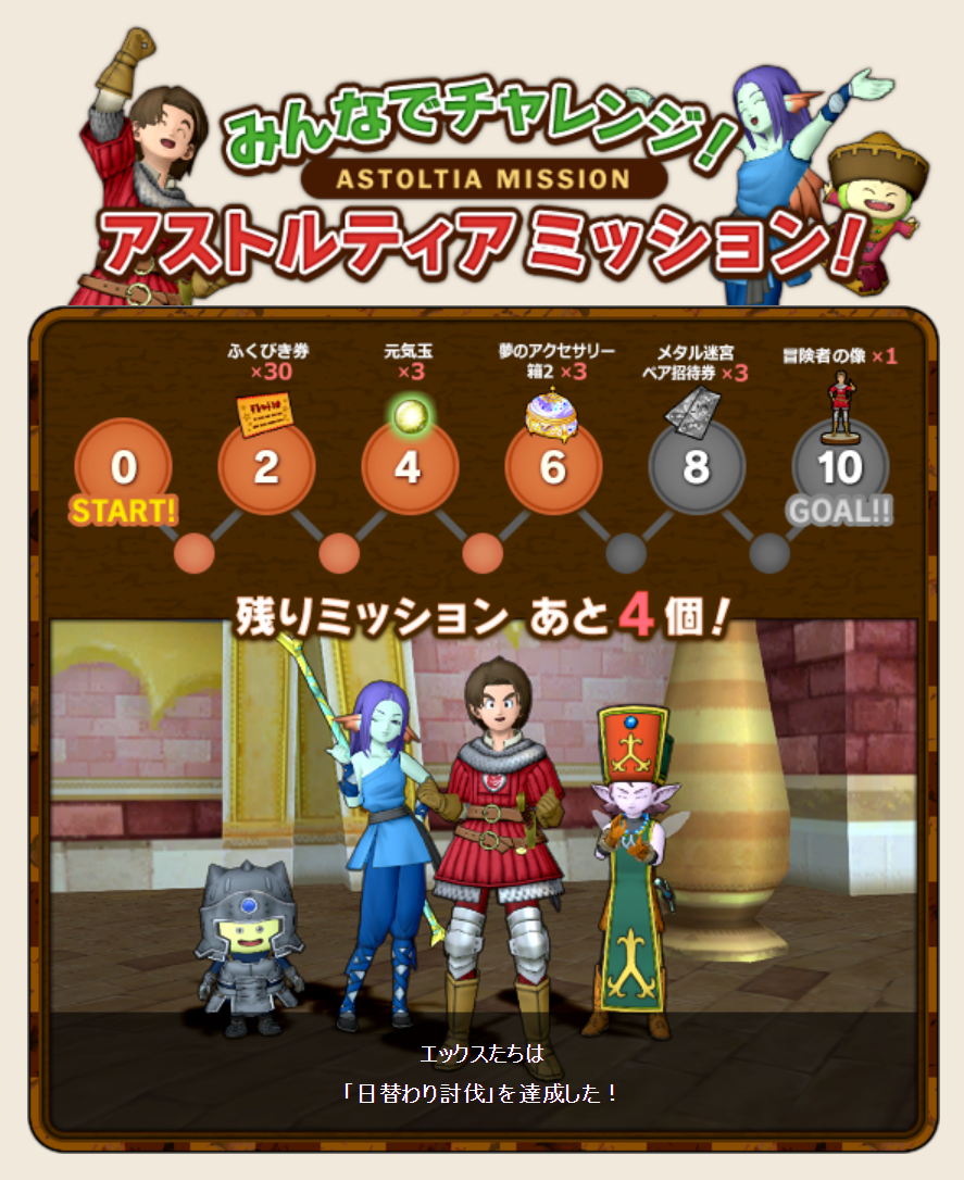 Dq10 みんなでチャレンジ アストルティアミッション の進捗 ドラクエ10 攻略ブログ Re 旅芸人道中記 Dq10 みんなでチャレンジ アストルティアミッション の進捗 ドラクエ10 攻略ブログ Re 旅芸人道中記