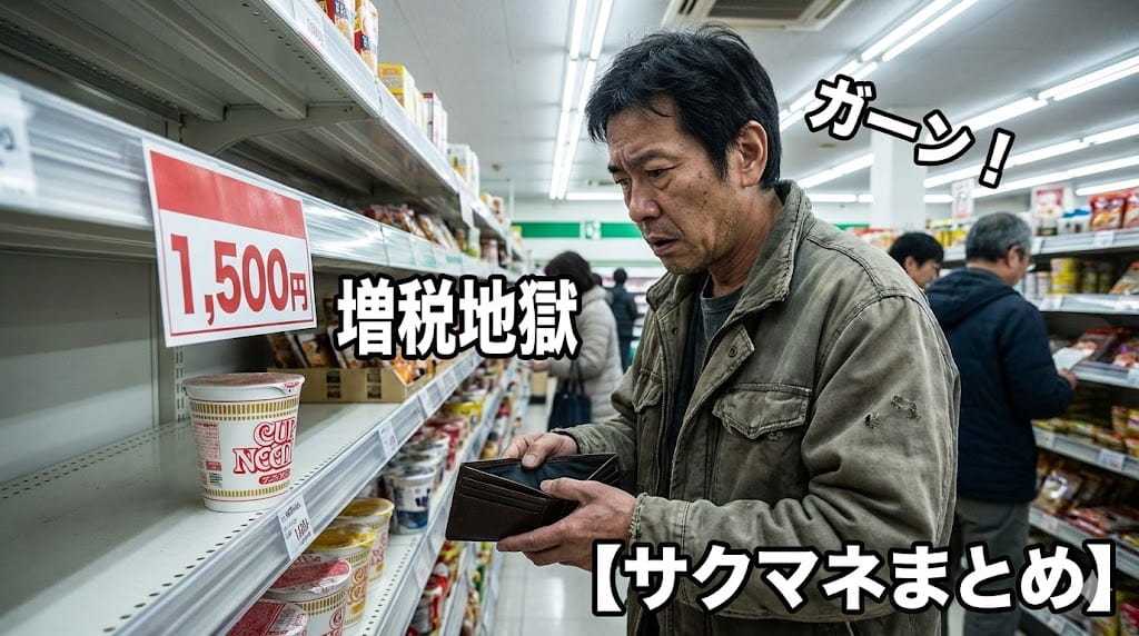 消費税増税と物価高に頭を抱える中年男性のイラスト