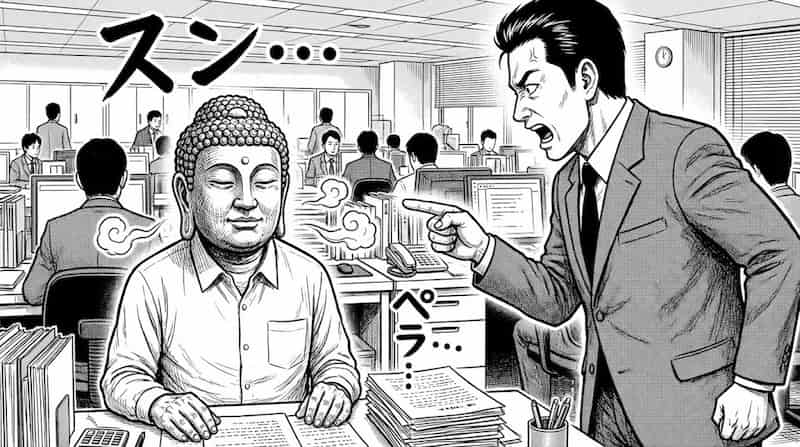 職場で仏の顔になり虚無を見つめる田中