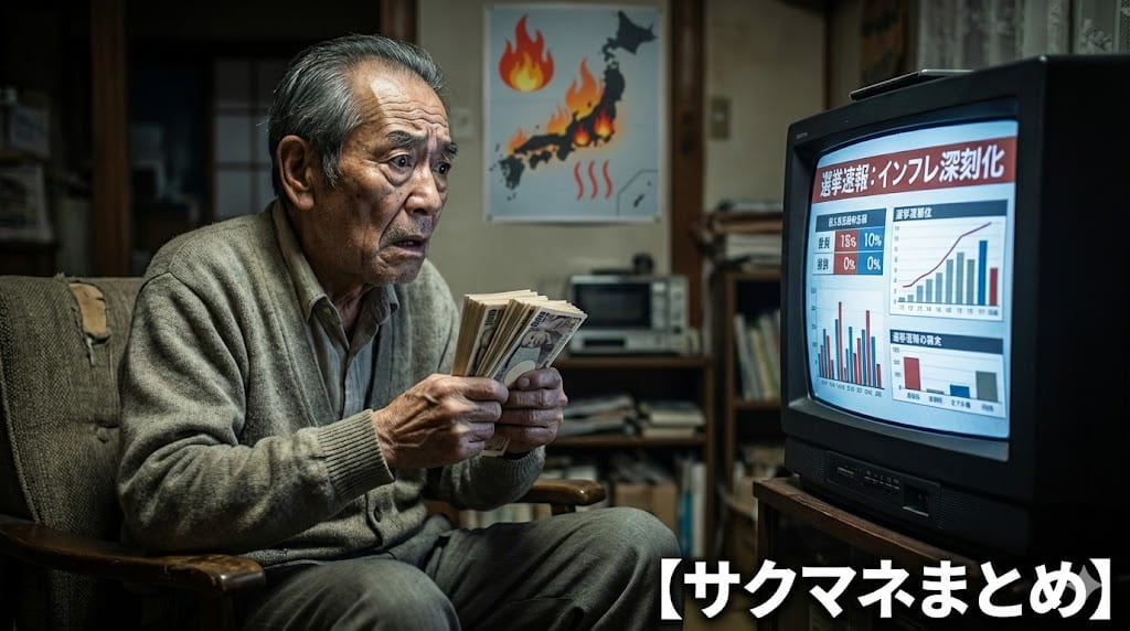 物価高ニュースを見る高齢男性 FIRE後のインフレリスク
