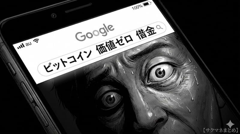 検索履歴「価値ゼロ 借金」が映るスマホ画面