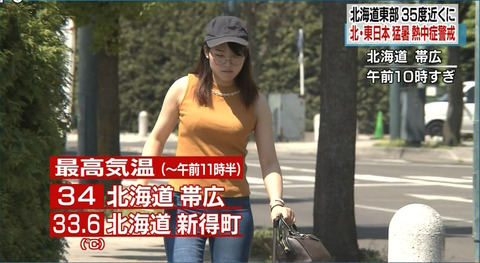 NHKの猛暑ニュースでたわわなお○ぱいが映ってしまう