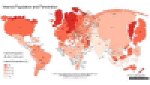 世界のインターネット利用者数と普及率を地図にまとめるとこうなった