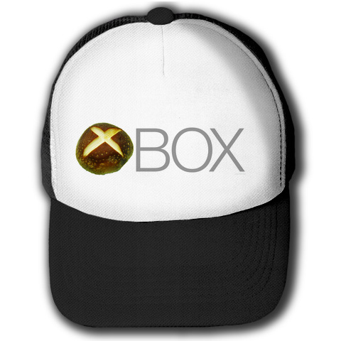 XBOXロゴ風Tシャツ【しいたけマニア必須!】しいたけボタンシリーズ シイタケBOX(前面のみ) キャップ(ブラックxホワイト)