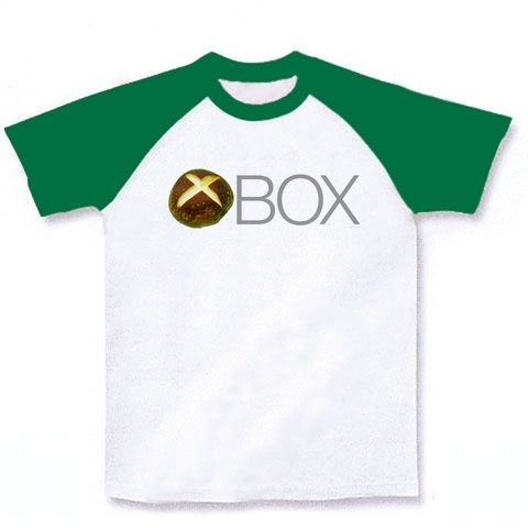 【しいたけマニア必須!】しいたけボタンシリーズ シイタケBOX大しいたけ(両面プリント) ラグランTシャツ(ホワイト×グリーン)