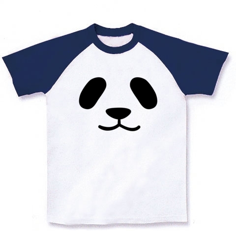 【オーソドックスでかわいいパンダTシャツ!】かおシリーズ パンダ(オーソドックスver.) ラグランTシャツ(ホワイト×ネイビー)【可愛いおもしろTシャツ】
