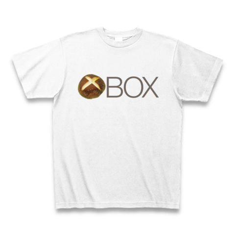 【しいたけマニア必須!ゲーム系グッズ?】しいたけボタンシリーズ シイタケBOX(背面大しいたけ、再レイアウトver) Tシャツ(ホワイト)