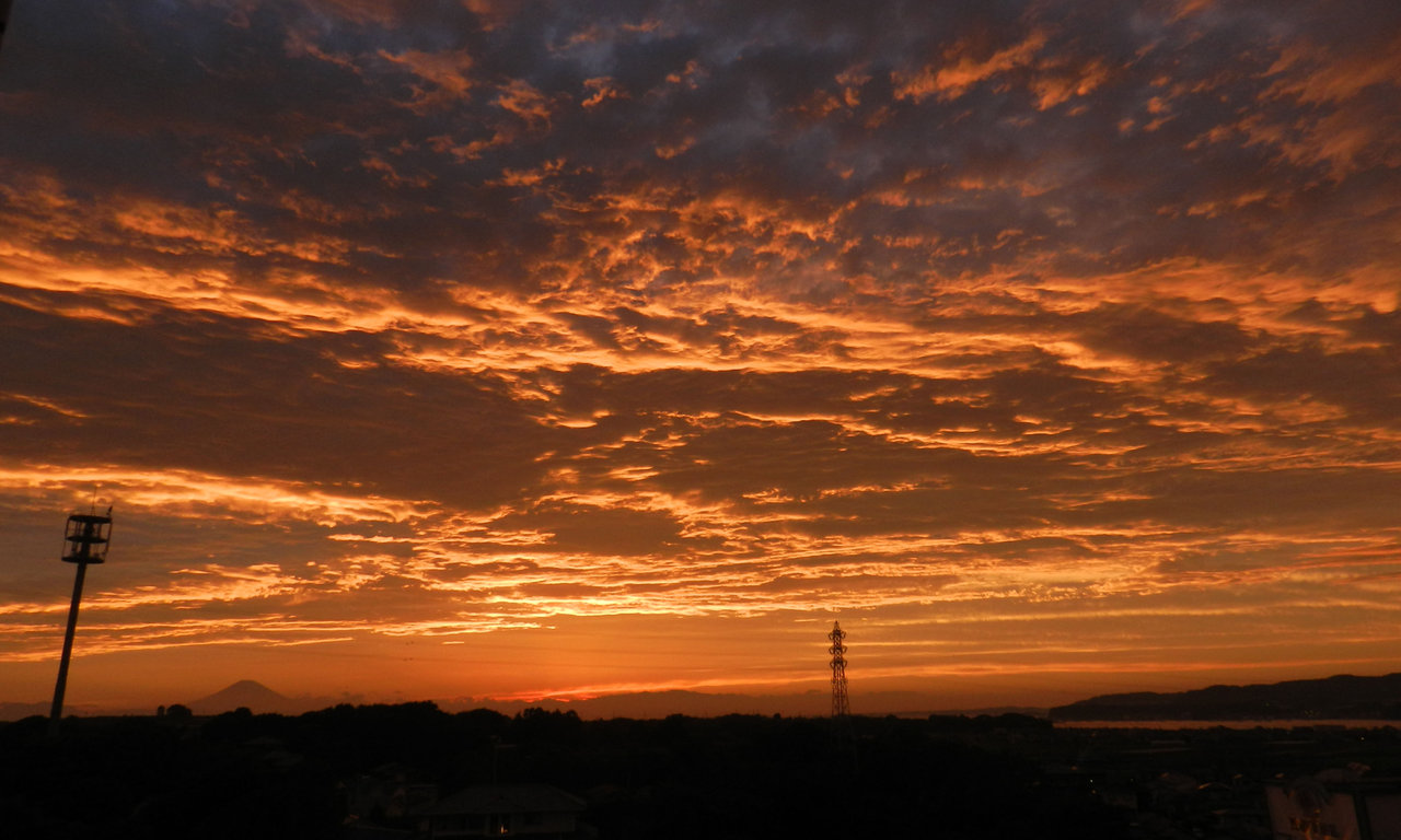 今日の空 夕焼け 紫草のくさまくら 今日の空 夕焼け 紫草のくさまくら
