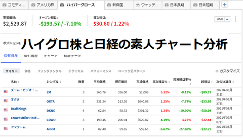 ハイパーグロース株と日経のチャート分析