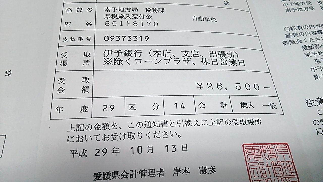 自動車税の還付金 x1整体師のリハビリ日記