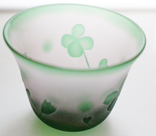 幸せのハートと四葉のクローバー グラス Sandblast ガラス工房 Saori サンドブラストがらすこうぼうさおり