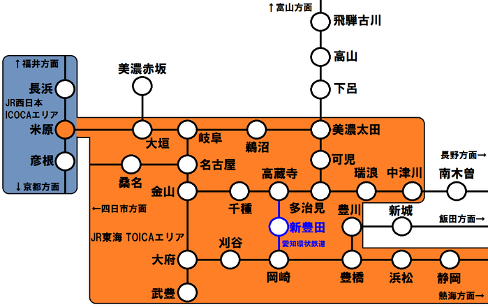 岐阜県・愛知県 TOICAエリア（2021年3月13日～）