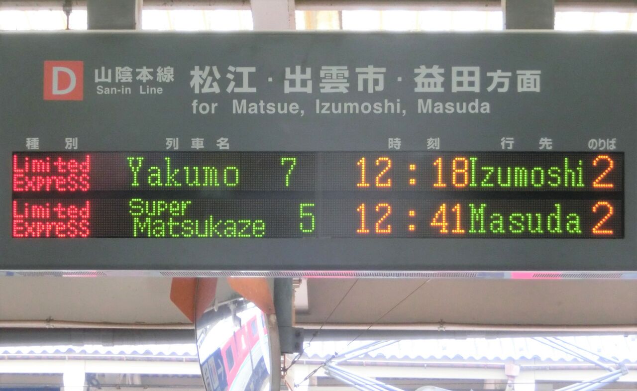 米子駅 旧駅舎 改札口の電光掲示板（発車標） 【2019年4月