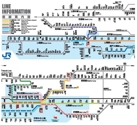 【JR西日本】 岡山・福山エリアの路線図、「灰色路線」 が拡大。姫新線・因美線・芸備線は 「ラインカラーなし」 に・・・