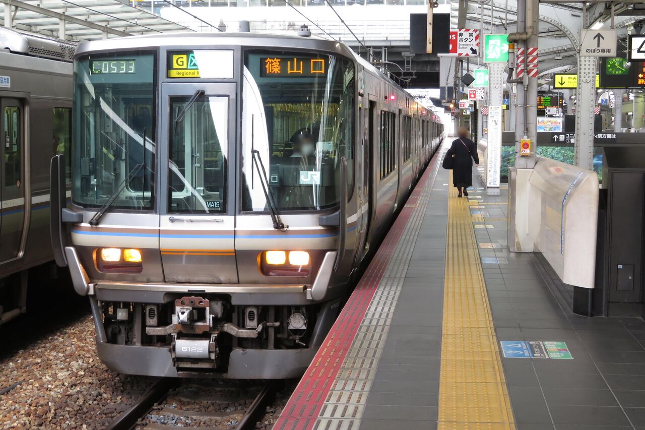 乗車口案内板  臨時特急  8号車 ダイヤ改正で登場】 大阪駅でJR宝塚線の 「区間快速」 を撮る