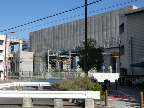 阪急淡路駅 高架化工事（2015年10月）