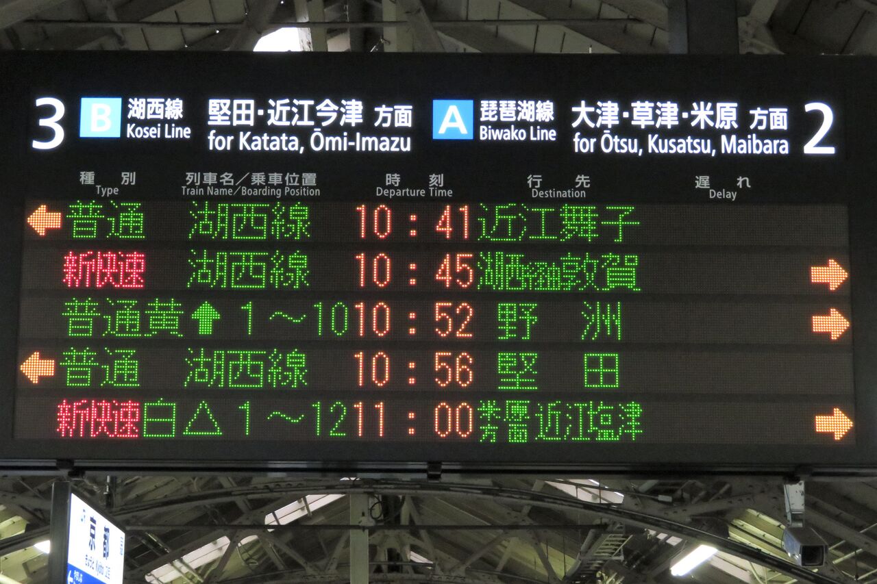 京都駅の発車標、新快速の英語表示が詳細化！ 「S.Rapid」 が
